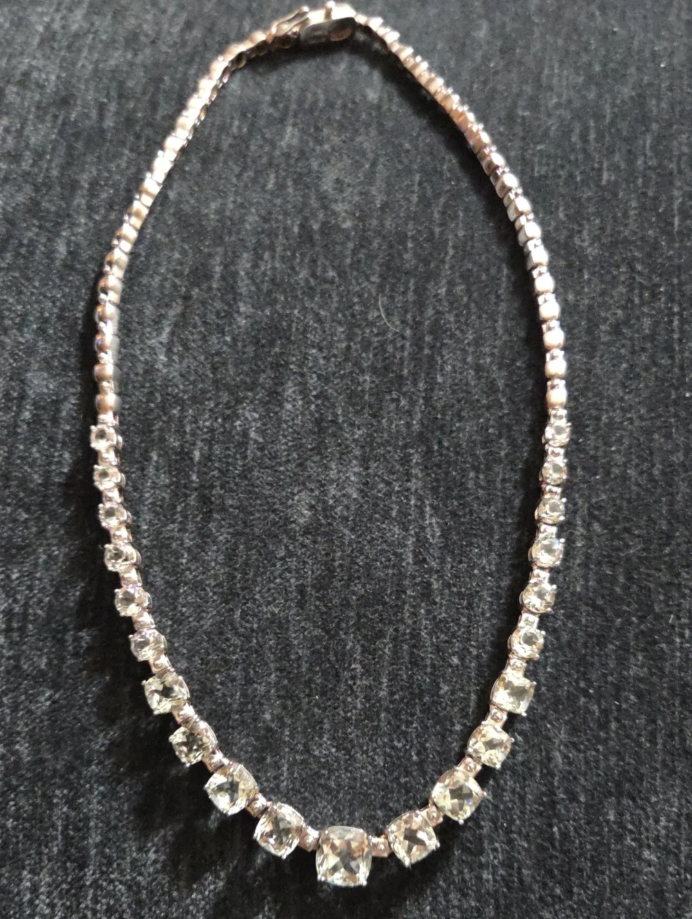 Geniune Prasiolite And Sterling Silver Necklace Graduated ,Faceted Stones EUC